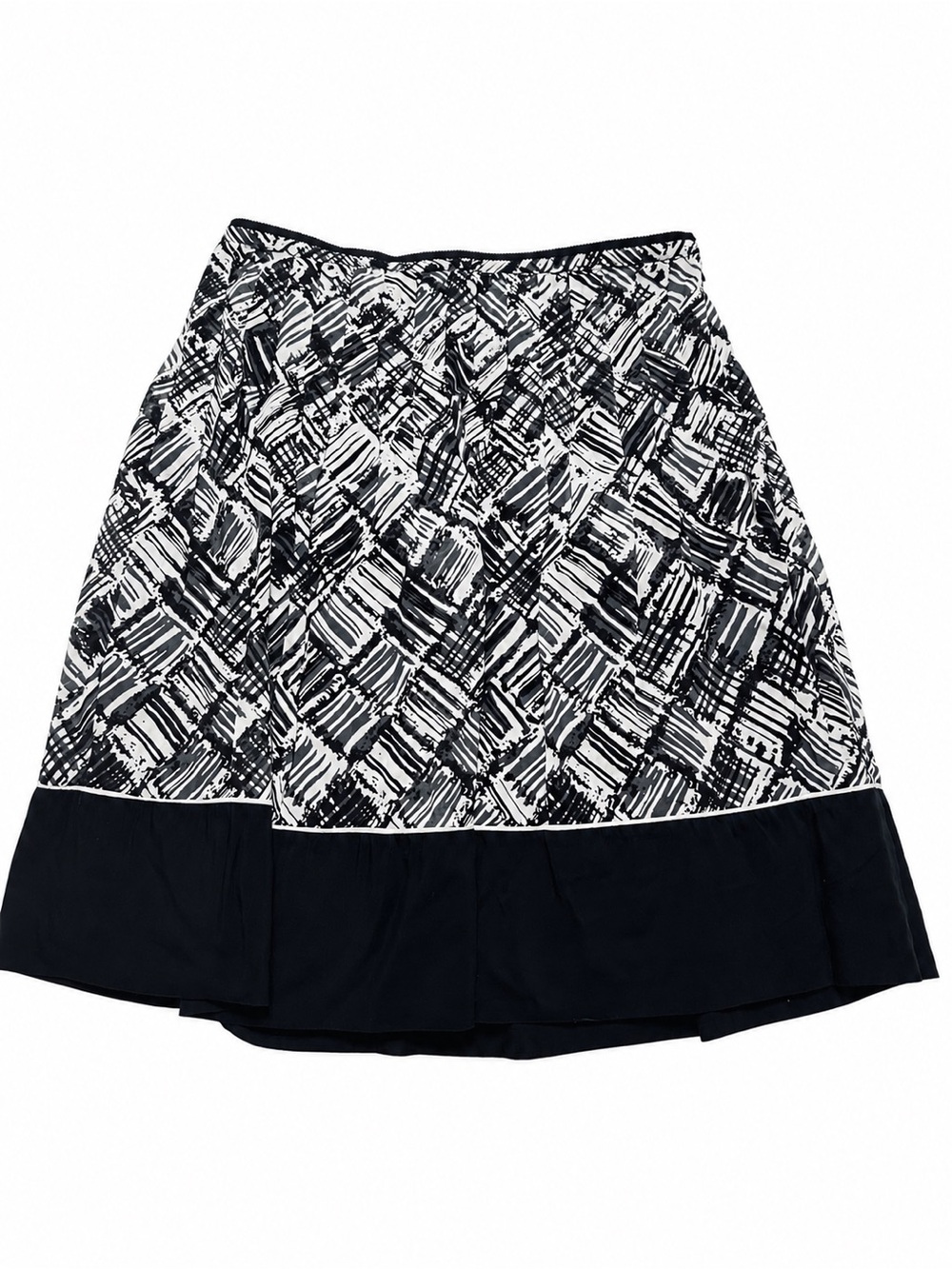 Talbots Silk Cotton Abstract Print A-Line Skirt Black White Knee Length 6P